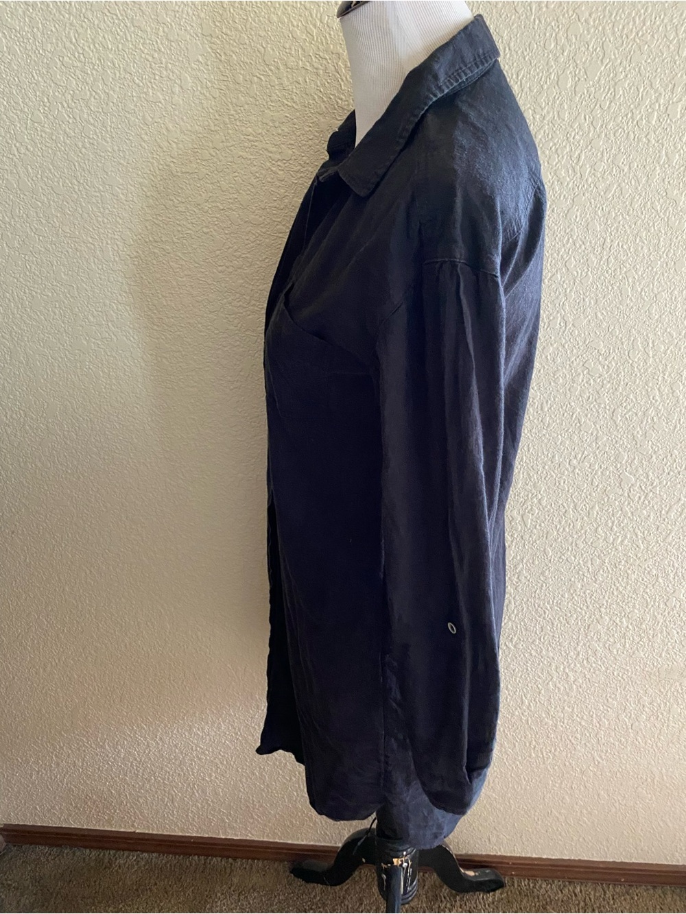 PrAna La Now Hemp Black Button-Front Shirt Dress Collared Mini Length: Small - Picture 4 of 9